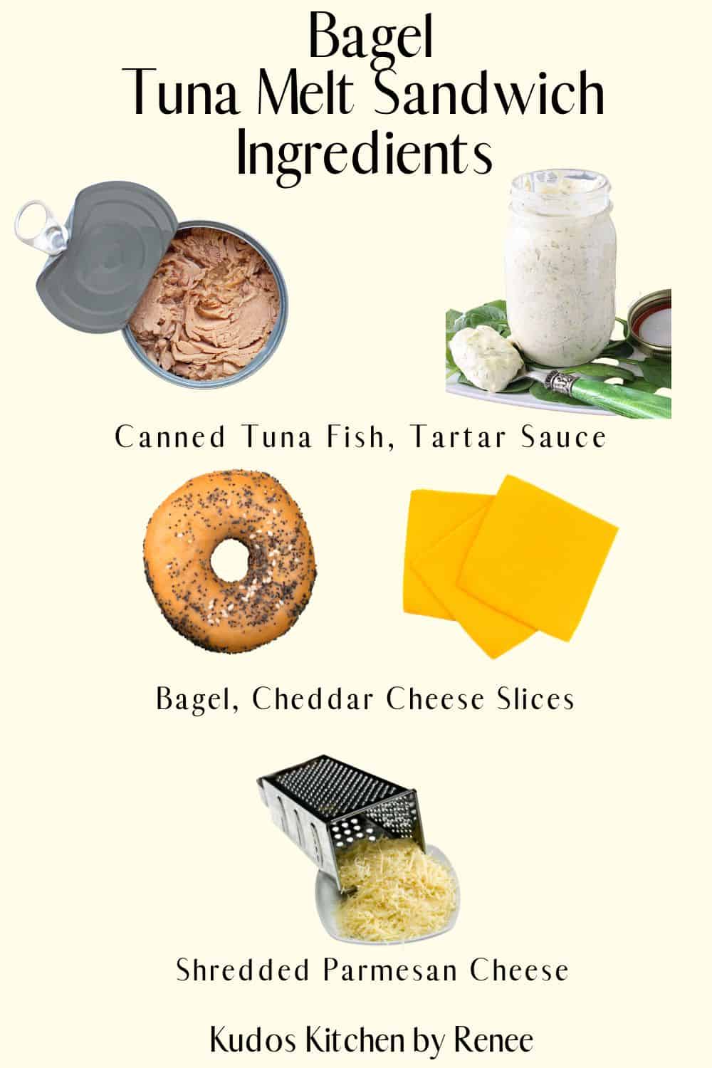 Ingredients for making a Bagel Tuna Melt Sandwich.