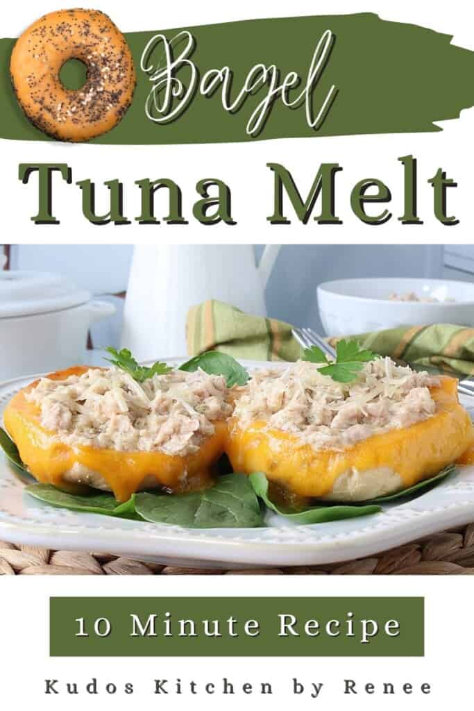 A Bagel Tuna Melt Pinterest image with title text.