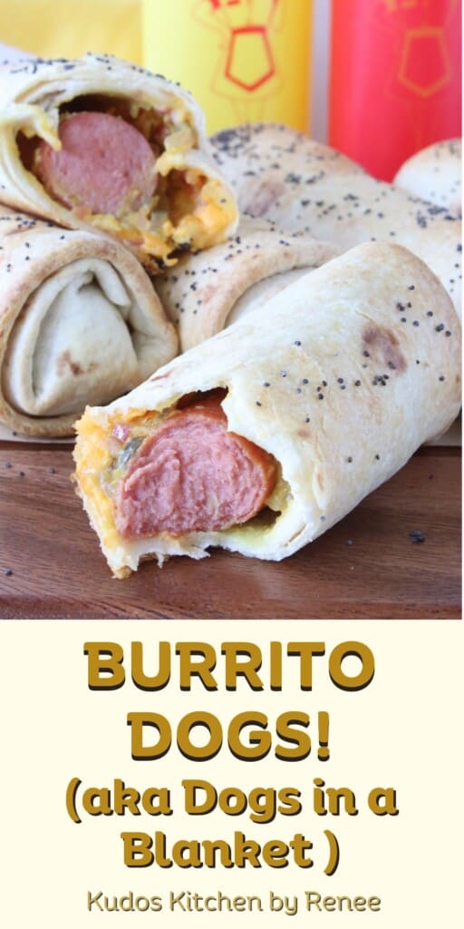 Pinterest image for Burrito Dogs with a title text.