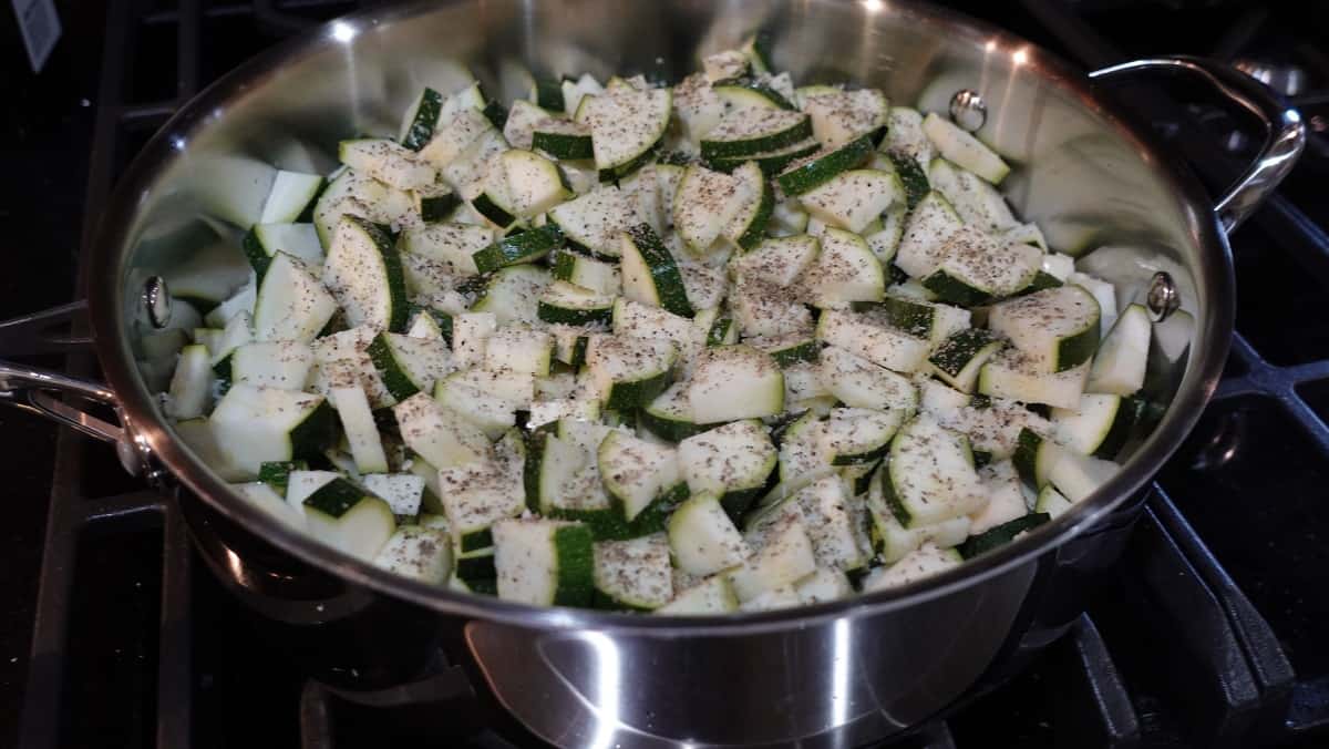 zucchini in a skillet.