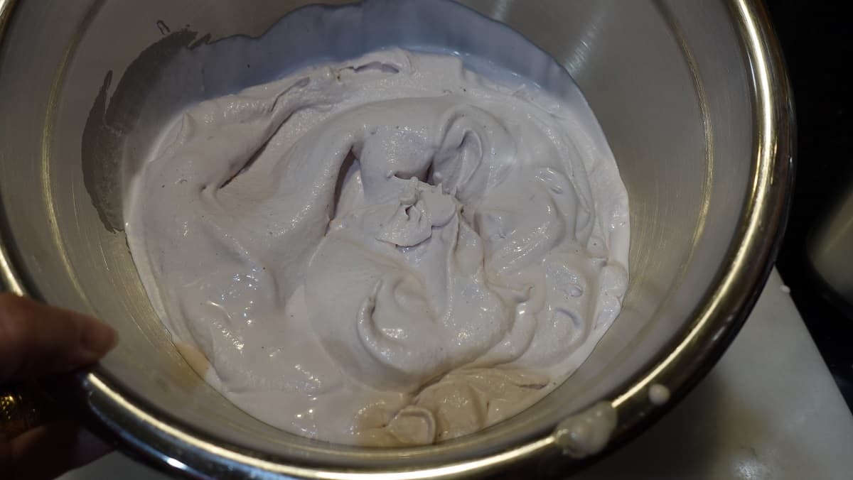 Black and Blueberry Gelato in a bowl ready for the freezer.