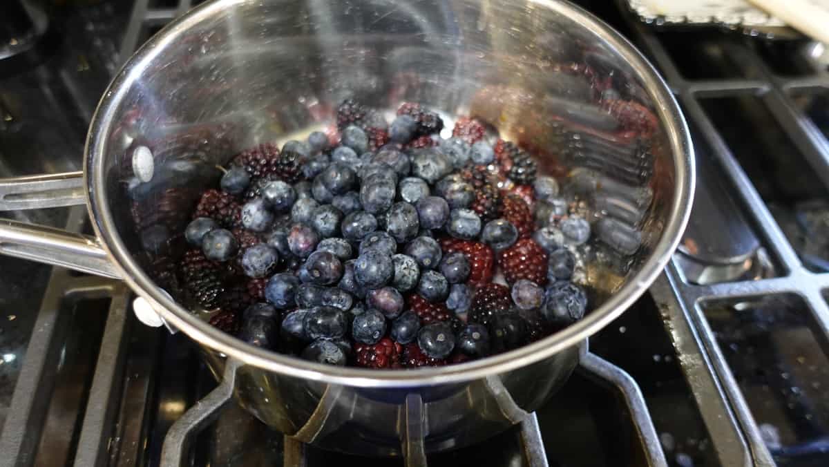 Blueberries in a suacepan.