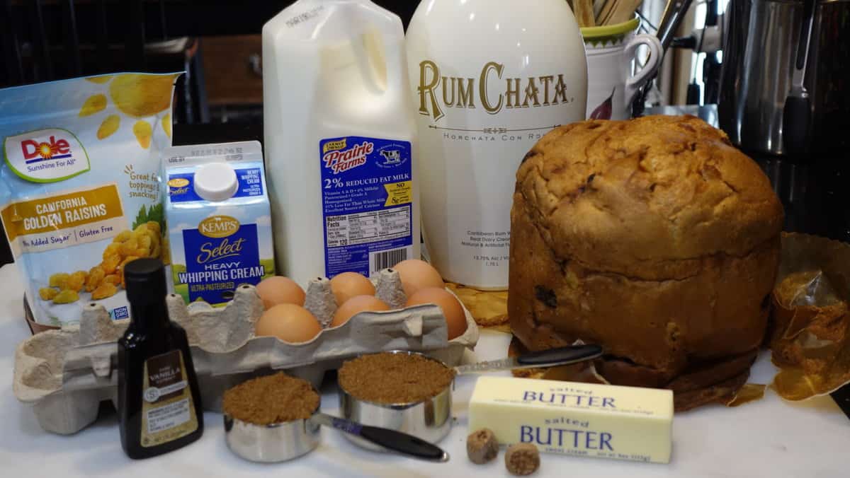 The ingredients for making a Panettone Bread Pudding.