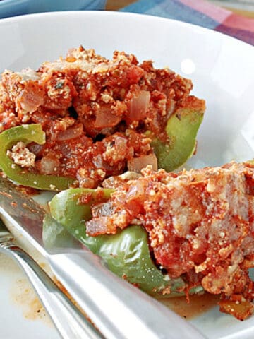 Italian Turkey Stuffed Peppers with sauce.