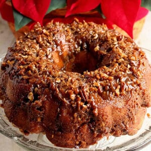 A delicious Coconut Caramel Crescent Ring on a glass platter.