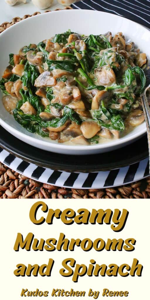 Creamy Mushroom and Spinach Pinterest image with a title text.