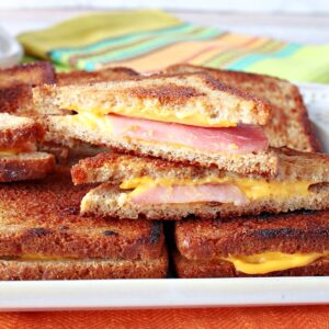 A mini Ham and Grilled Cheese Appetizer stack.