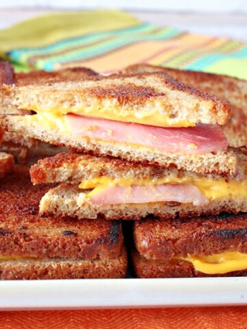 A mini Ham and Grilled Cheese Appetizer stack.