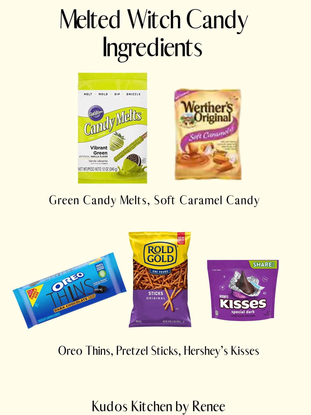 A visual ingredient list for what it takes to make Melted Witch Candy.