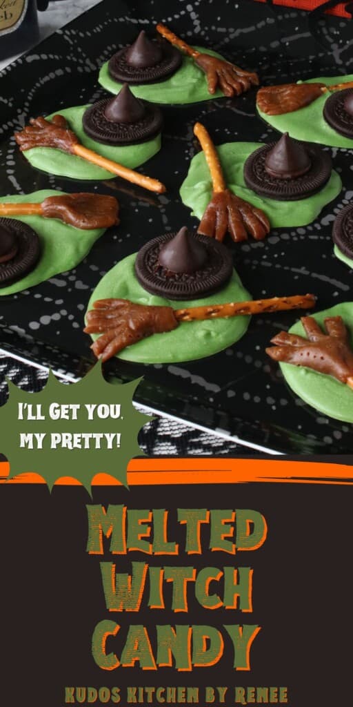 A Pinterest image of Melted Witch Candy along with a title text graphic.