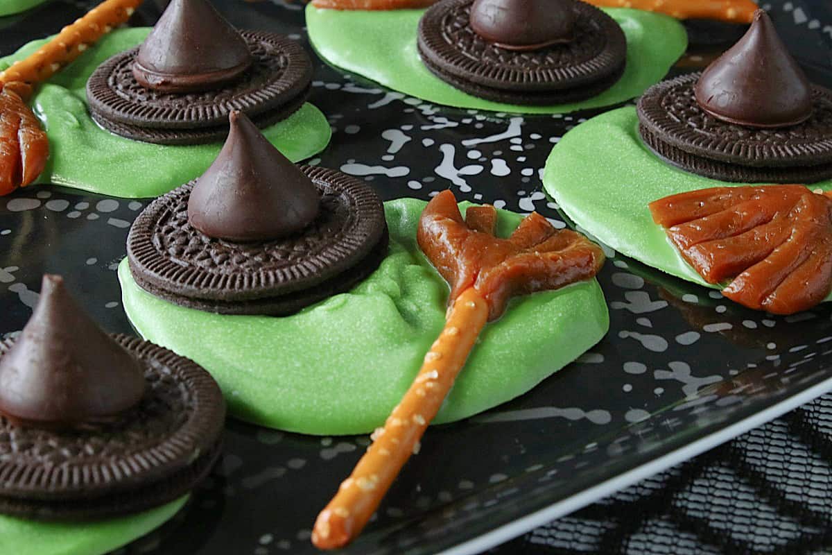 A closeup of melted green chocolate to form a Melted Witch Candy.