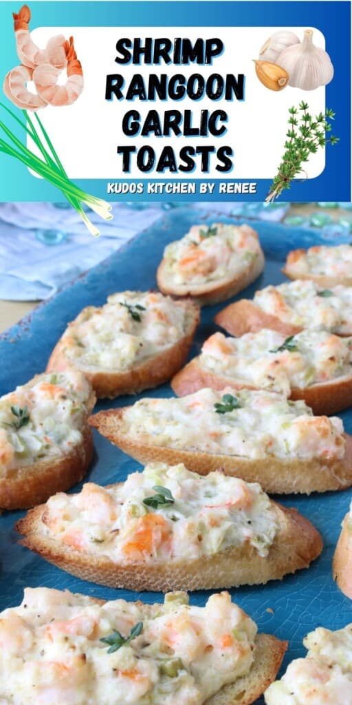 A Pinterest image for Shrimp Rangoon Garlic Toasts with a title text graphic.