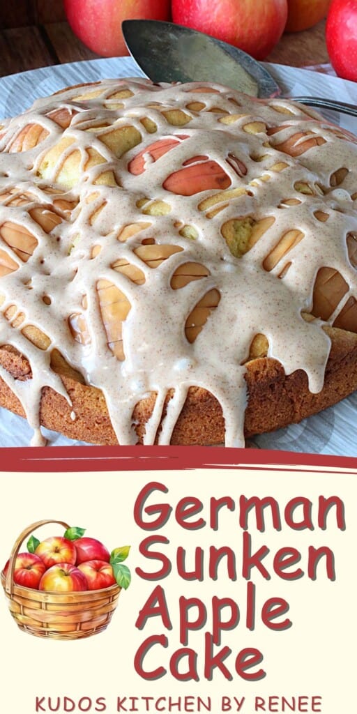 German Sunken Apple Cake Pinterest image with text.