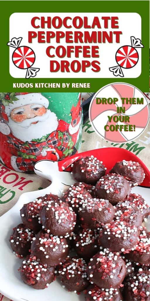 A Pinterest image for Chocolate Peppermint Coffee Drops with a title text.