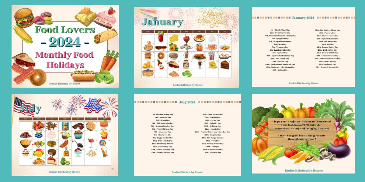 A collage of a 2024 Food Holidays Calendar.