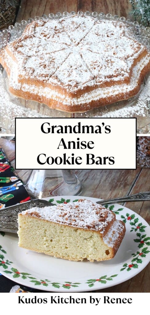 Two image Pinterest collage for Grandma's Anise Cookie Bars.