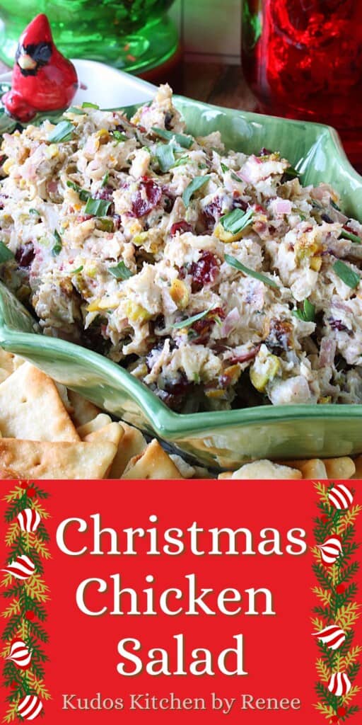 A Pinterest image for Christmas Chicken Salad with a title text graphic.