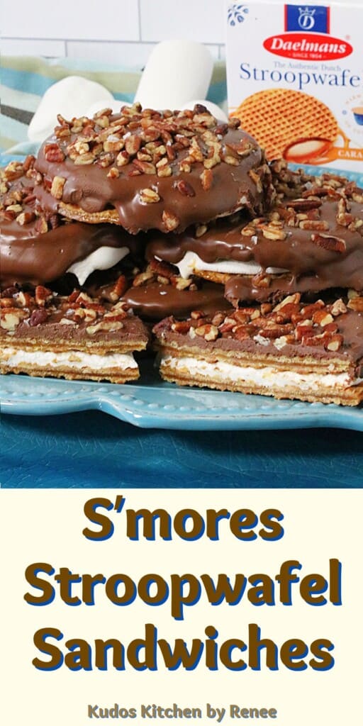 A Pinterest image for S'mores Stroopwafel Sandwiches with a title text.