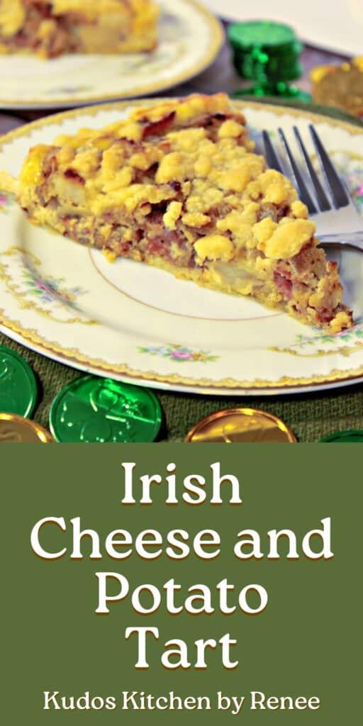 A Pinterest image for Irish Cheese and Potato Tart with a title text.