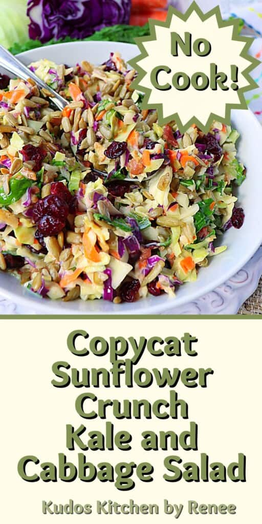 A Pinterest image for Copycat Sunflower Crunch Kale and Cabbage Salad along with a title text.