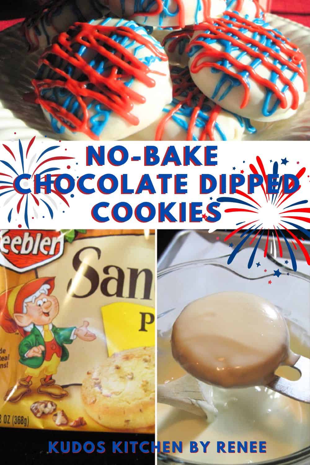 A Pinterest pin collage for making No-Bake Chocolate Dipped Cookies along with a title text.