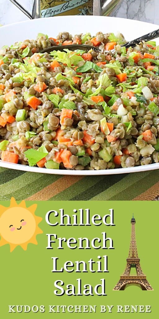 A Pinterest pin for Chilled French Lentil Salad along with a title text.
