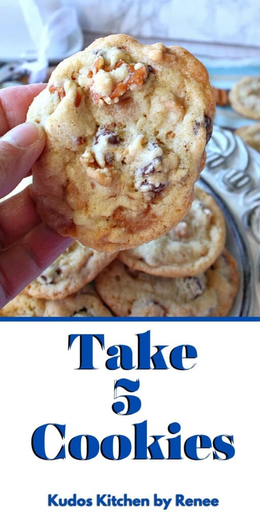 A Pinterest pin for Take 5 Cookies along with a title text.