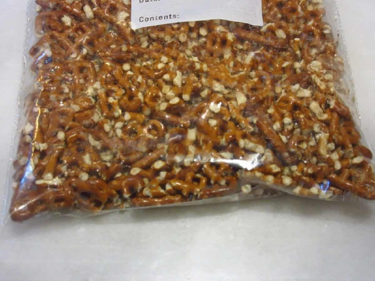 A bag of crushed pretzels.