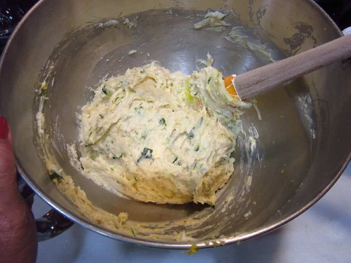 Shredded zucchini in a lemon ricotta cookie batter.