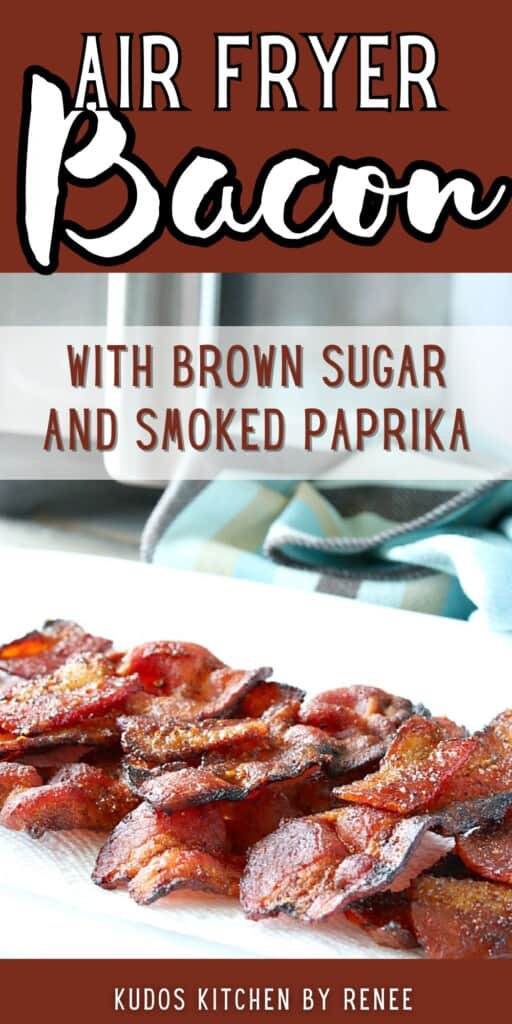 A Pinterest pin for Air Fryer Bacon with a title text.
