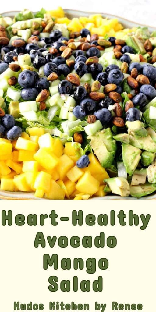 A Pinterest pin for Avocado Mango Salad with title text.