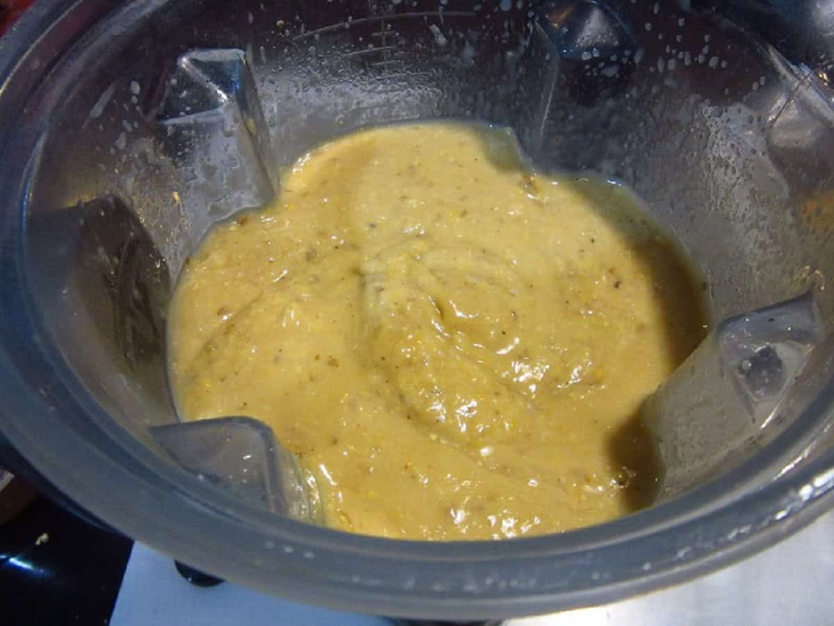 Corn chowder in a blender.