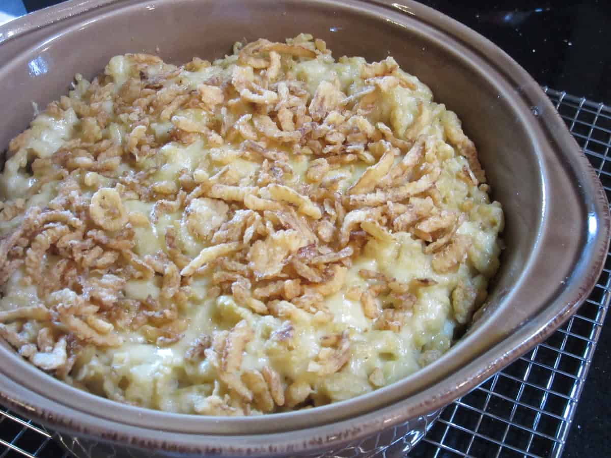 A baked German spaetzle casserole.