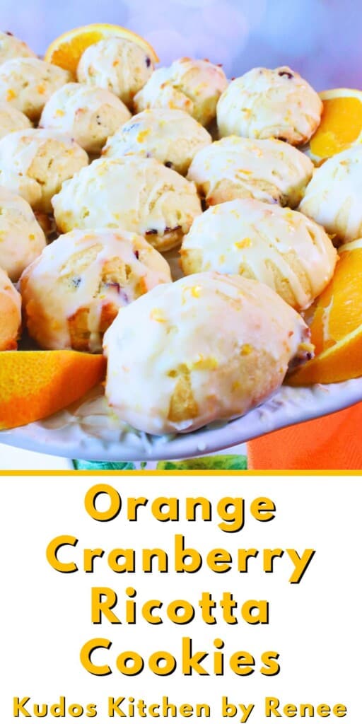 A Pinterest pin for Orange Cranberry Ricotta Cookies along with a title text.
