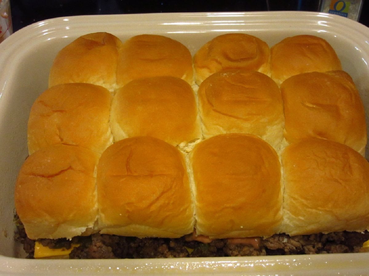 Top buns after bring places on Bir Mac Sliders.