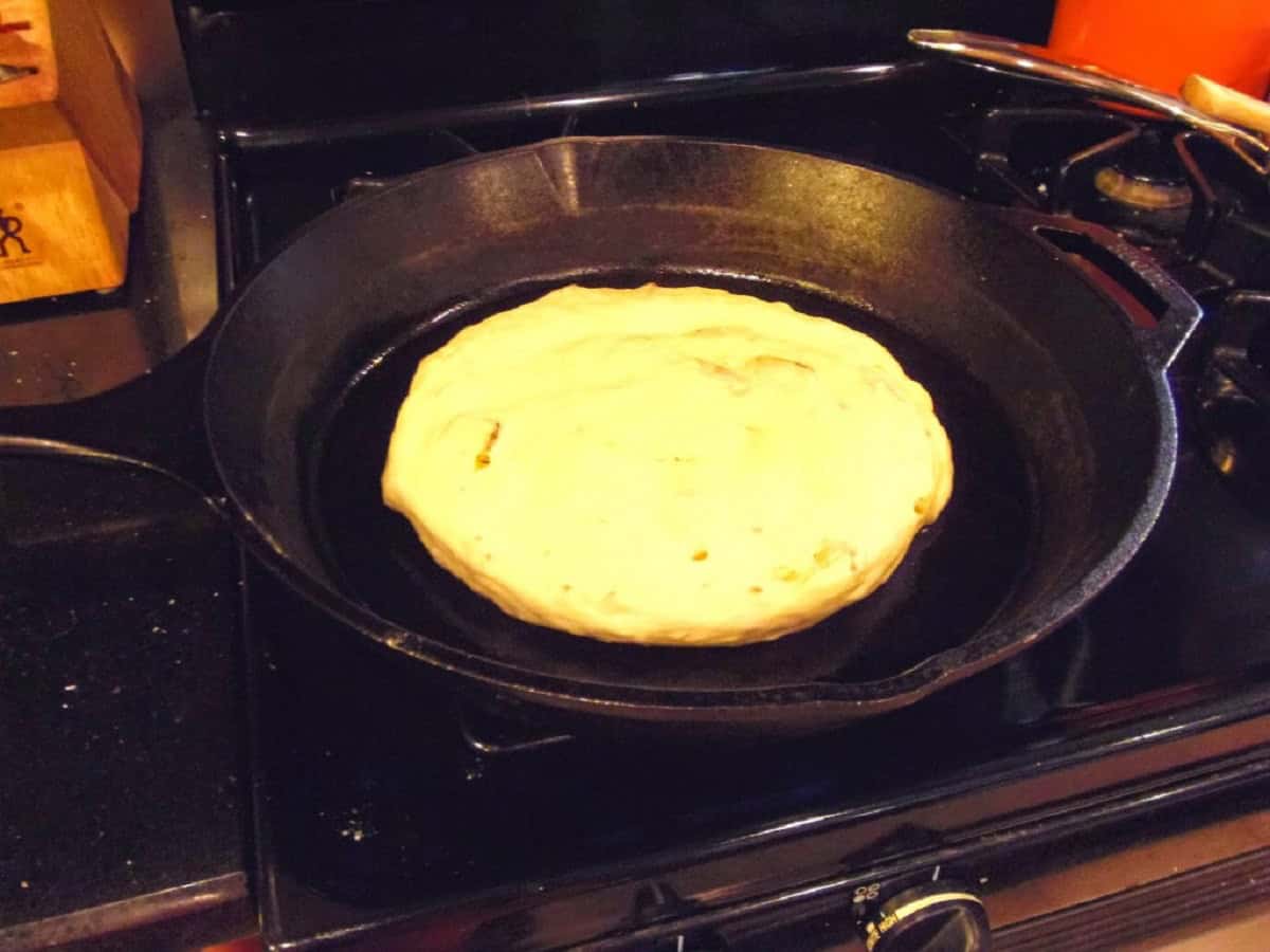 Chinese Bing Bread in a cast iron skillet.