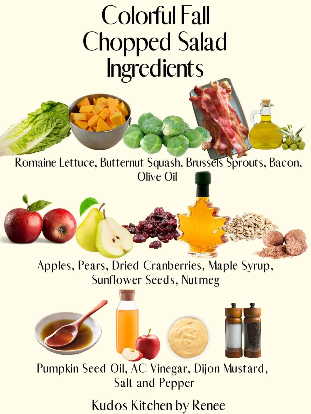 A visual ingredient list for making Fall Chopped Salad.
