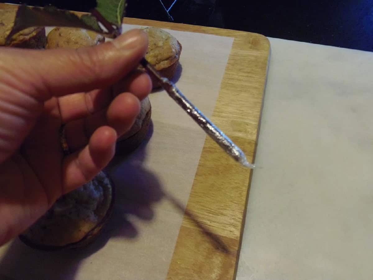 A stem from a plant wrapped with plastic wrap for food safety.