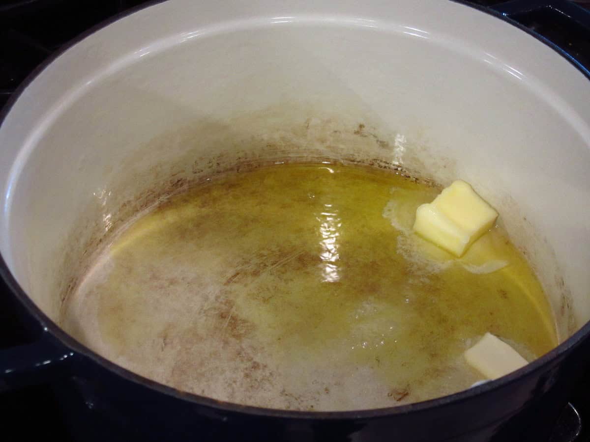 Melting butter in a stockpot.