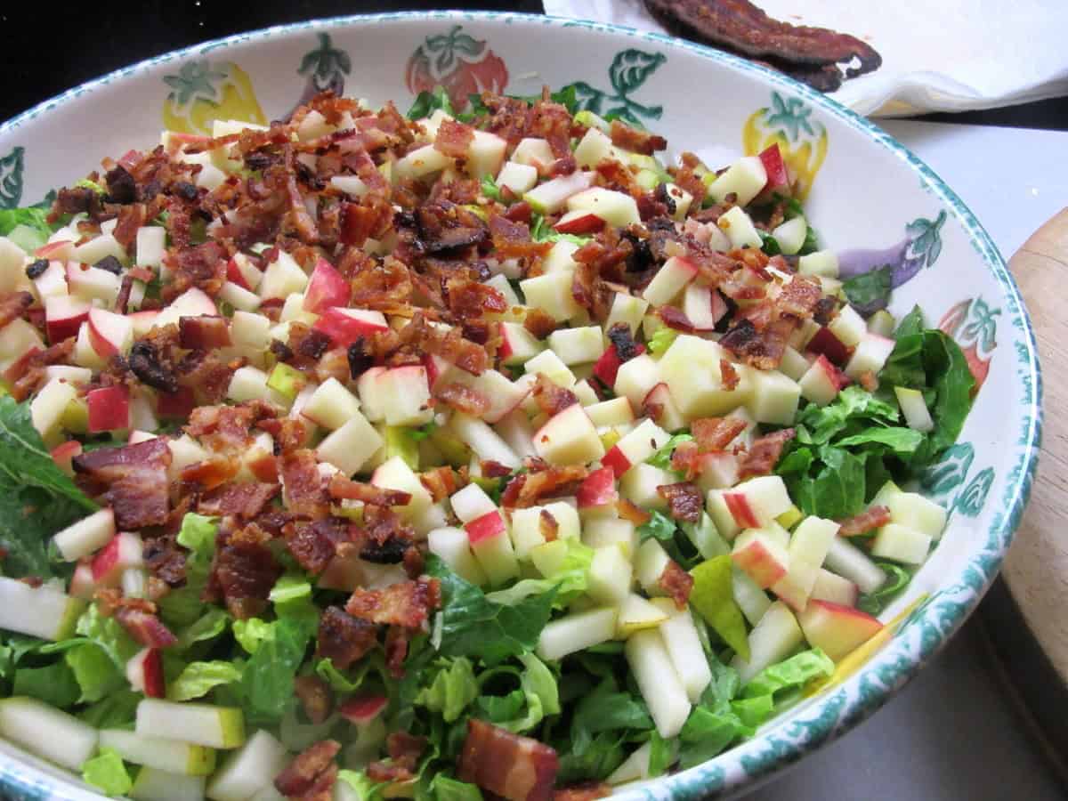 Apples, pears and bacon added to a fall chopped salad.