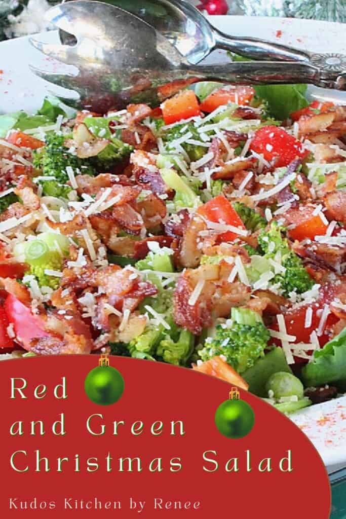 A Pinterest pin for Red and Green Christmas Salad along with a title text.