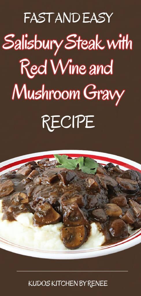 A Pinterest pin for a Salisbury Steak recipe along with a title text graphic.