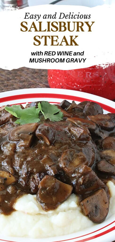 A Pinterest pin for a Salisbury Steak recipe along with a title text.