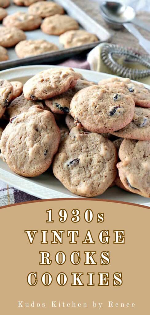 A Pinterest pin with a title text for 1930s Vintage Rocks Cookies.