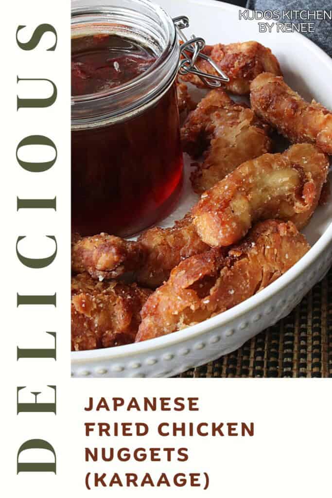 A title test Pinterest pin for Japanese Fried Chicken Nuggets.