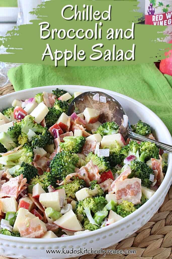 A Pinterest pin with a title text for Chilled Broccoli and Apple Salad.