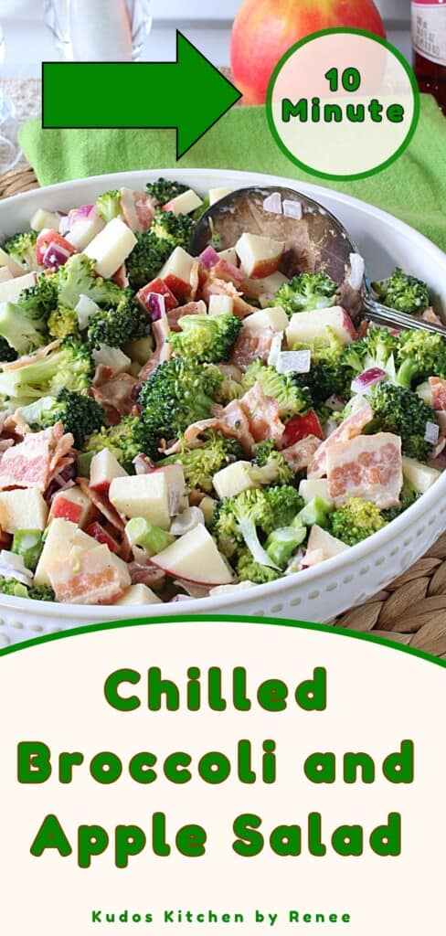 A Pinterest pin for chilled broccoli and apple salad along with a title text.