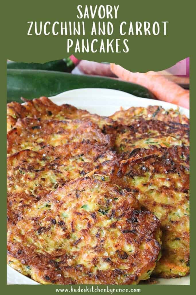 A Pinterest pin for Savory Zucchini Carrot Fritters along with a title text.