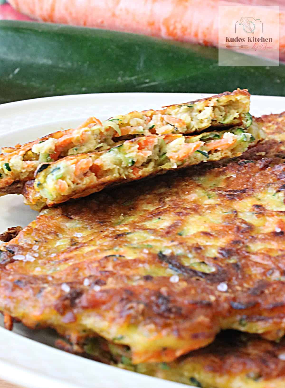 The inside of a zucchini and carrot fritter.