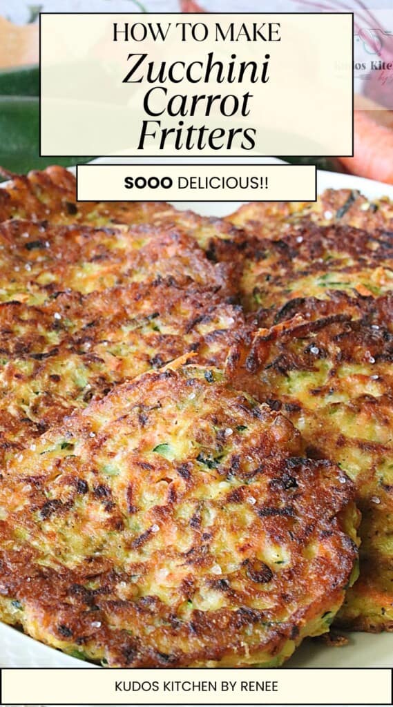 A Pinterest image along with a title text for Zucchini Carrot Fritters.